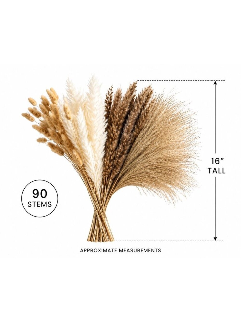 90 Stem Mixed Dried Grass Bundle, 16 Inch Neutral Vase Filler, Boho Wedding and - Picture 2 of 9